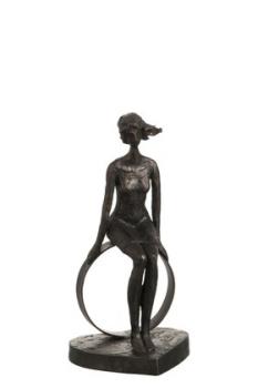 Figur Frau sitzend auf Ring,  Poly, Varianten dunkelbraun oder weiß, 25 cm