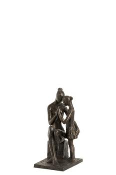 Figur Mutter kniend mit Kind, Poly, dunkelbraun, 19 cm