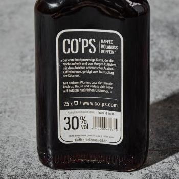 CO´PS  Likör aus 100% Kaffee und Kolanüssen,  30% Vol., 0,5 Ltr.